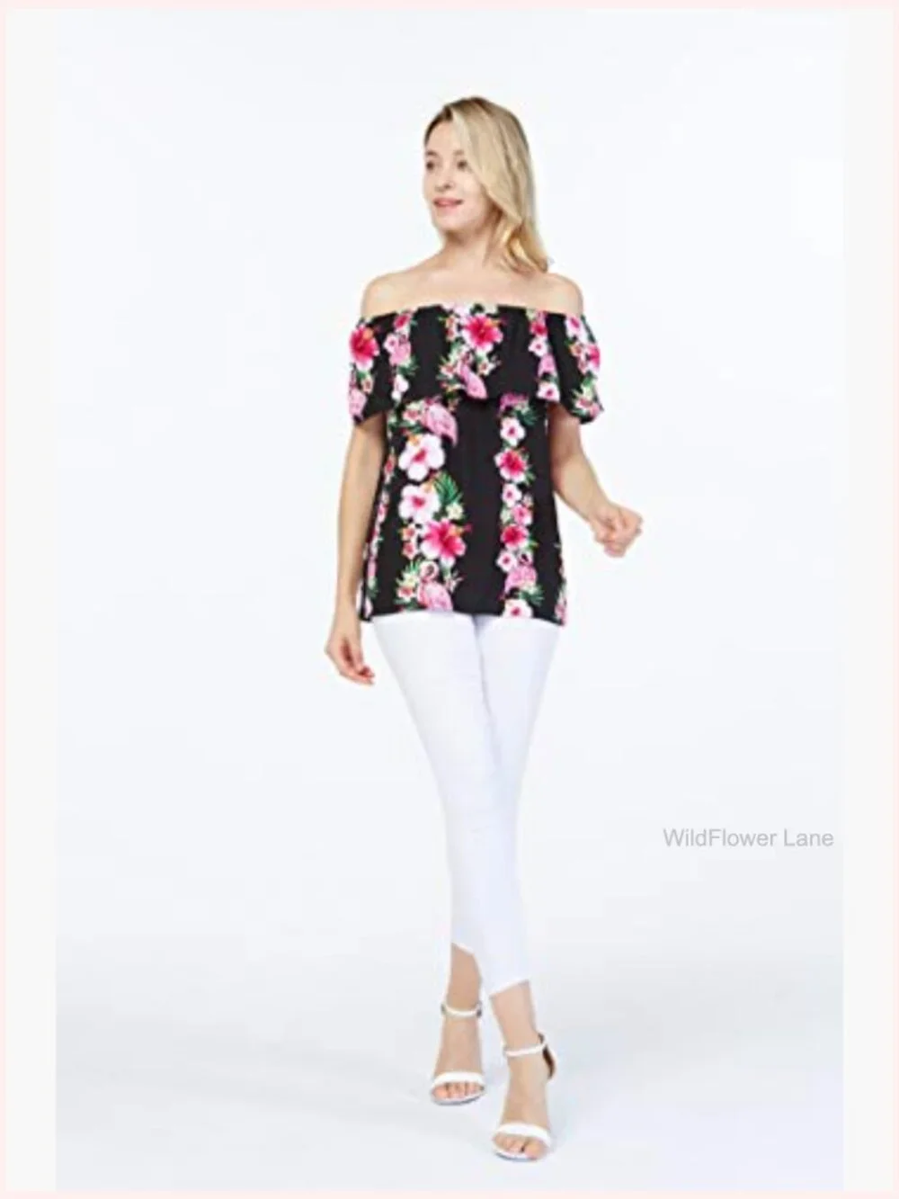 Matching Hawaiian Luau Shirt & Off-Shoulder Ruffle Top Set